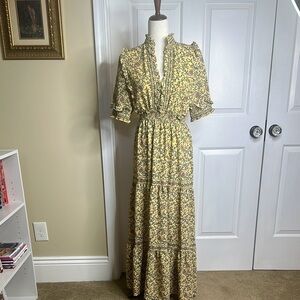 Max Studio Butter Yellow Ruffled Tiered Maxi Dress